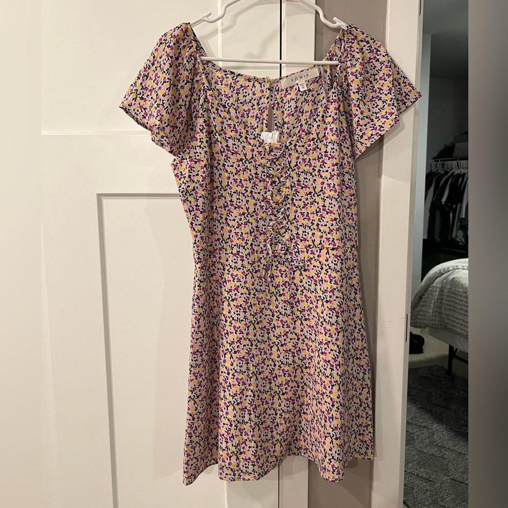 Lace Up Floral Dress